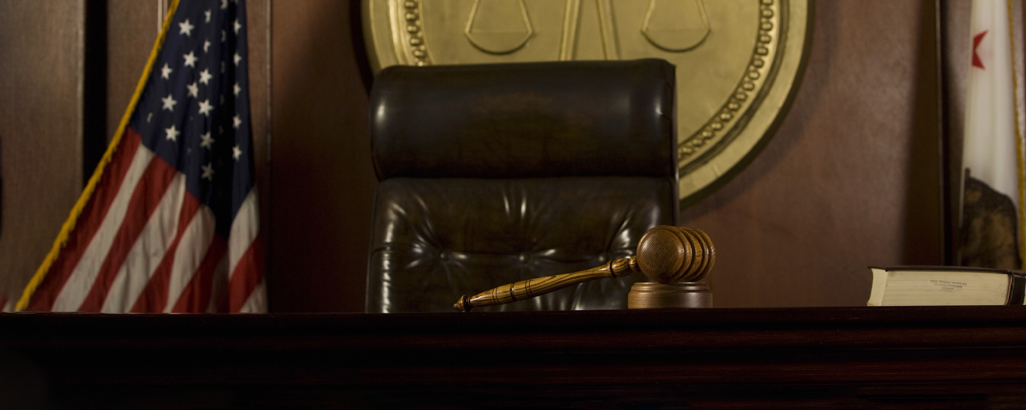 judges seat and gavel in court room